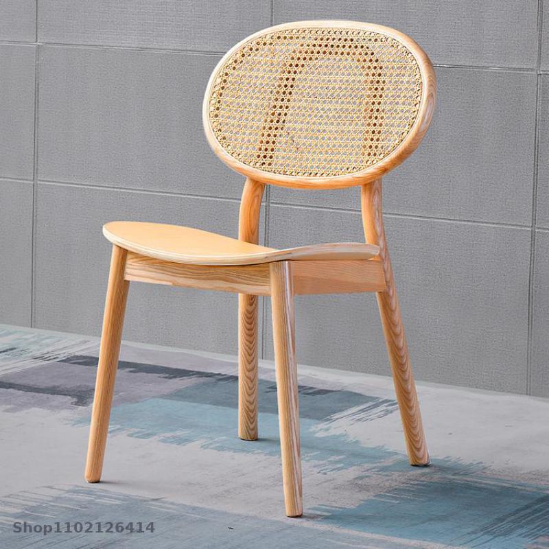 Nordic Solid Wood Dining Chair Rattan Chair Home Theme Restaurant Hotel B&B Cafe Milk Tea Shop Leisure Rattan Chair